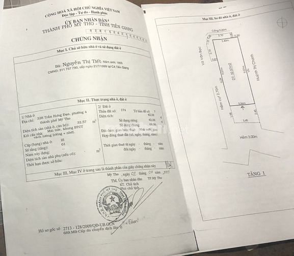 Nhà phường 4 cách trần hưng đạo 20m tp mỹ tho tiền giang
