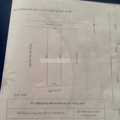 Bán đất (4,8m x 20m), mặt tiền đừơng 2m tại Mỹ Tho, Tiền Giang